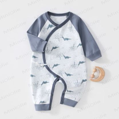 Baby Cotton Long Sleeve Wrap Romper - Blue Dino - 3-6M - image 4