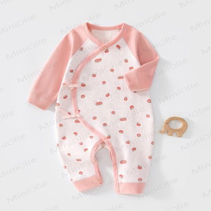 Baby Cotton Long Sleeve Wrap Romper - Pink Tomato - 3-6M - image 5