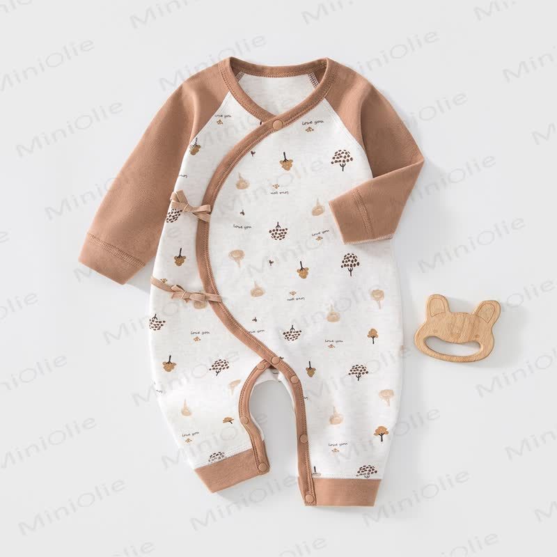 Baby Cotton Long Sleeve Wrap Romper -  Brown Tree - 3-6M - image 6