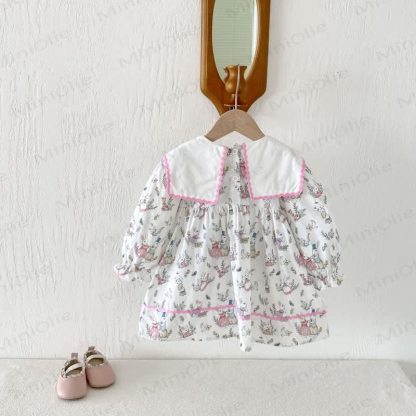 Toddler Girl Bunny Print Long Sleeve Dress - image 3