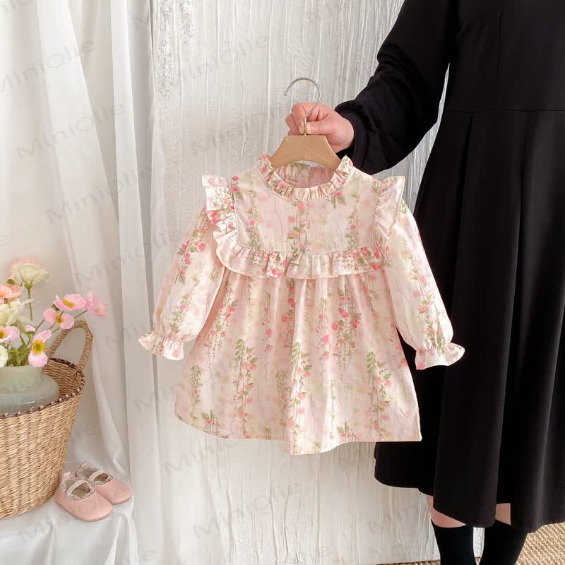 Toddler Girl Floral Ruffle Trim Collar Long Sleeve Dress - image 2