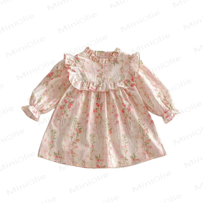 Toddler Girl Floral Ruffle Trim Collar Long Sleeve Dress - image 4