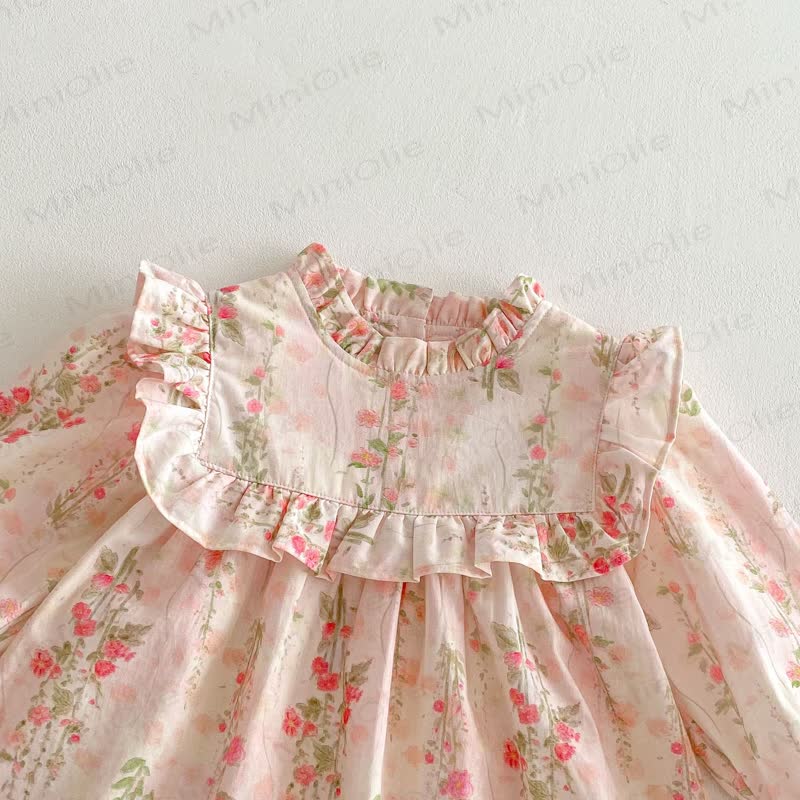 Toddler Girl Floral Ruffle Trim Collar Long Sleeve Dress - image 5