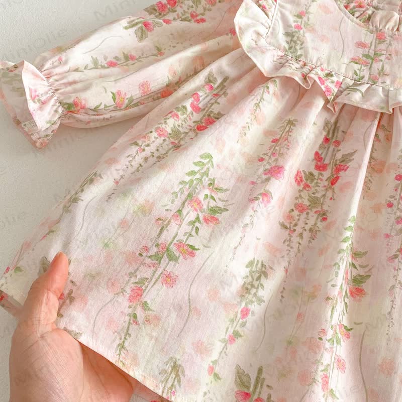 Toddler Girl Floral Ruffle Trim Collar Long Sleeve Dress - image 9