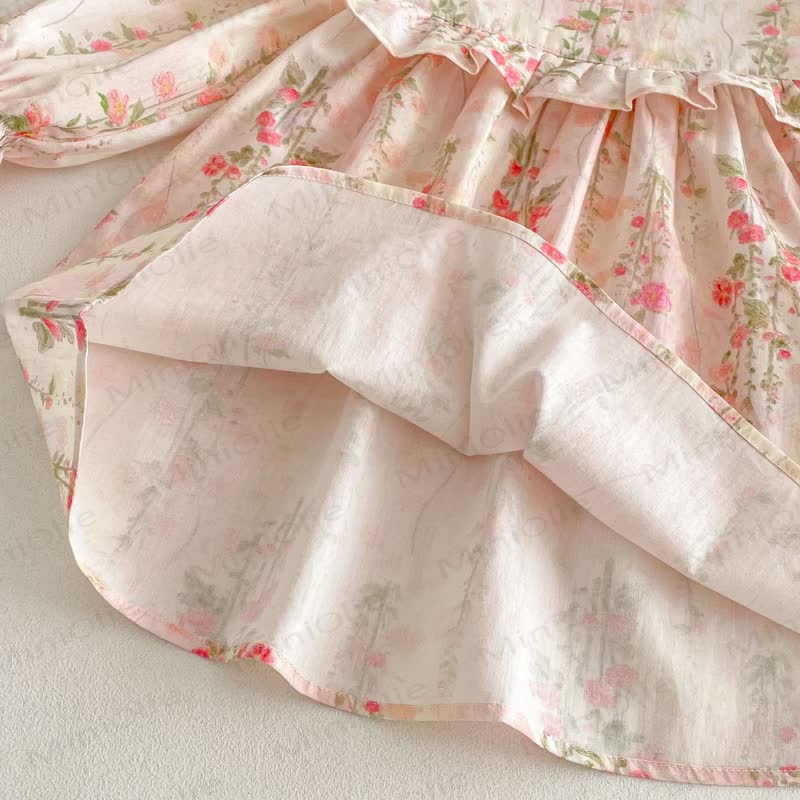 Toddler Girl Floral Ruffle Trim Collar Long Sleeve Dress - image 10