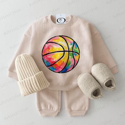 Baby Beige Basketball Print Sweatshirt 2-piece Set - Beige - 2-3T - image 1