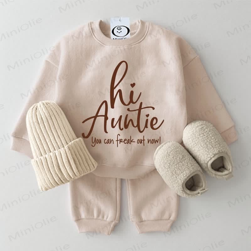 HI AUNTIE YOU CAN FREAK OUT NOW! Baby Beige Sweatshirt 2-piece Set - Beige - 2-3T - image 1