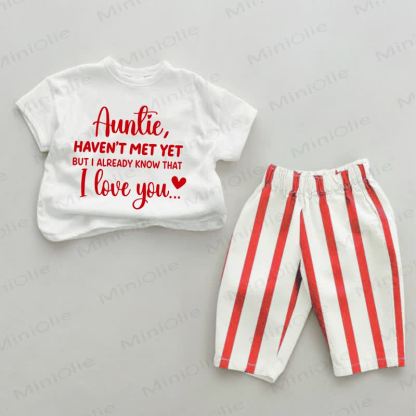 AUNTIE, HAVEN'T MET YET BUT I ALREADY KNOW THAT I LOVE YOU... Baby White&Red Vertical Striped 2-piece Set - White&Red - 4-5T - image 1