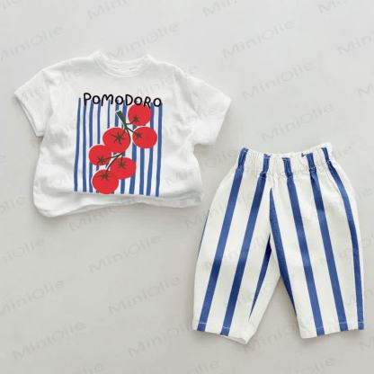 POMODORO Baby Blue Vertical Striped 2-piece Set - White&Blue - 2-3T - image 1