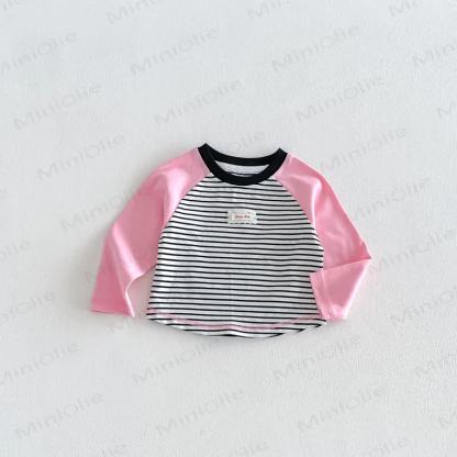 Baby Toddler Lace Label Color Block Long Sleeve T-Shirt - Pink Sleeve & Stripe - 6-7T - image 9