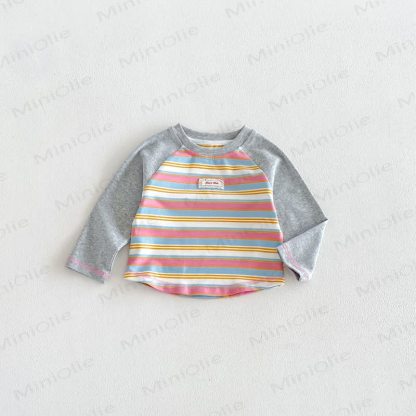Baby Toddler Lace Label Color Block Long Sleeve T-Shirt - Gray Sleeve & Stripe - 6-7T - image 10