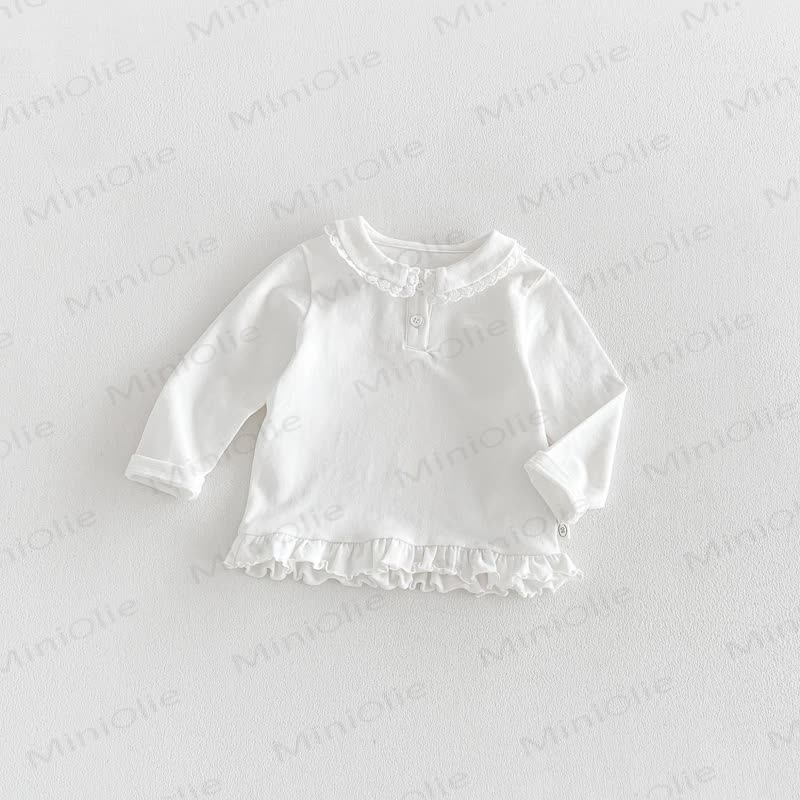 Baby Toddler Girl Lace Peter Pan Collar Long Sleeve T-Shirt - White - 6-7T - image 6