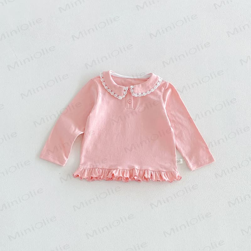Baby Toddler Girl Lace Peter Pan Collar Long Sleeve T-Shirt - Pink - 6-7T - image 9