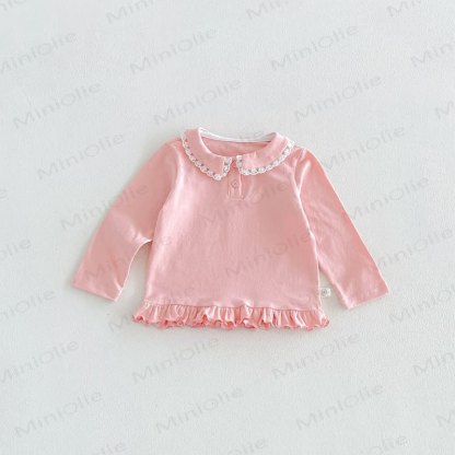 Baby Toddler Girl Lace Peter Pan Collar Long Sleeve T-Shirt - Pink - 6-7T - image 9