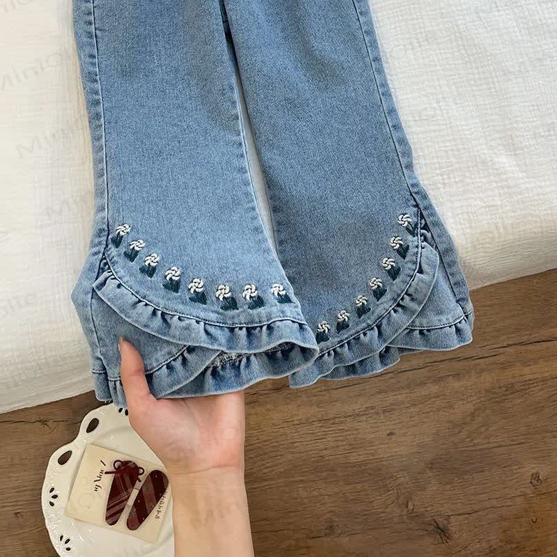 Toddler Girl Floral Embroidered Denim Flare Pants - image 4