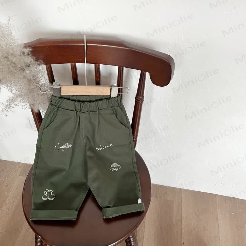 Baby Cartoon Embroidered Roll Cuff Pants or Shirt  - Green Pants - 3-4T - image 2
