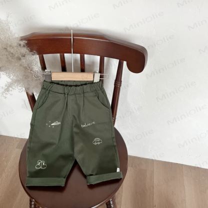 Baby Cartoon Embroidered Roll Cuff Pants or Shirt  - Green Pants - 3-4T - image 2