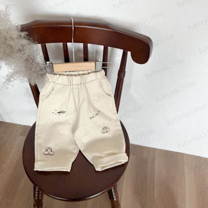 Baby Cartoon Embroidered Roll Cuff Pants or Shirt  - Beige Pants - 3-4T - image 3