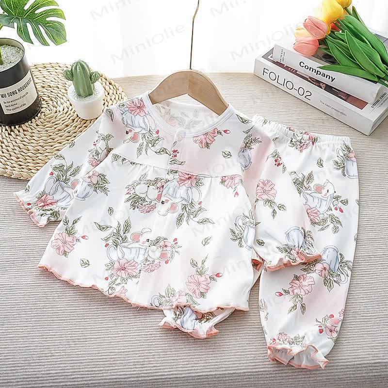 Toddler Girl Animal/Fruit Print Pajama 2-piece Set - White Bunny - 3-4.5T - image 1