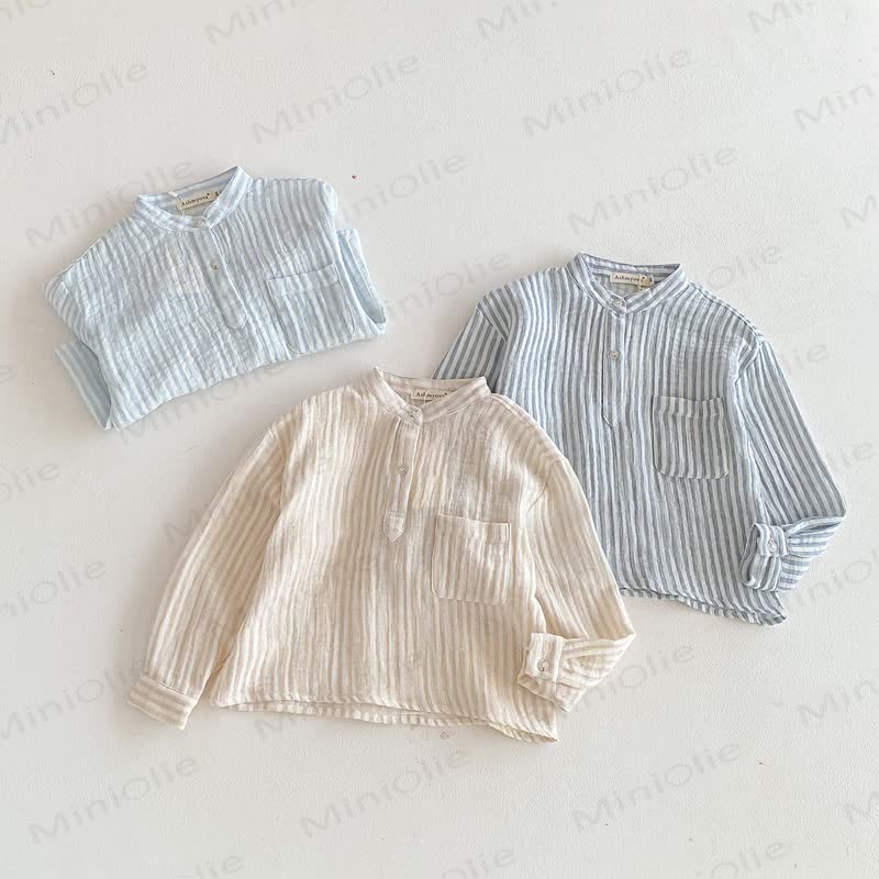 Toddler Kid Vertical Stripe Long Sleeve Linen T-Shirt - image 1