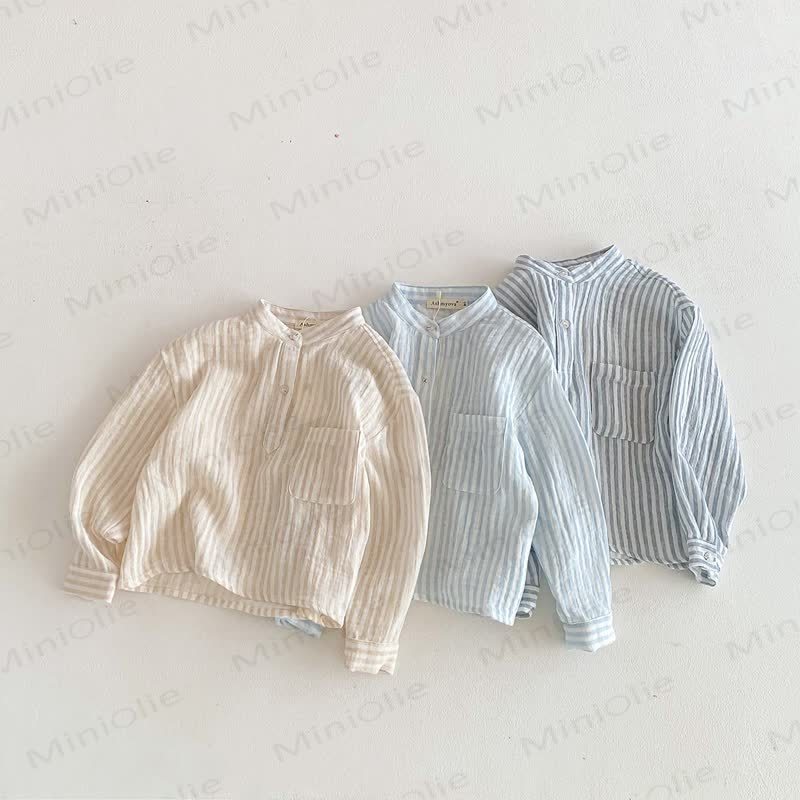 Toddler Kid Vertical Stripe Long Sleeve Linen T-Shirt - image 2