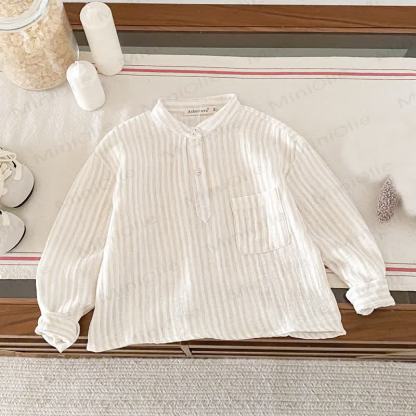 Toddler Kid Vertical Stripe Long Sleeve Linen T-Shirt - Khaki - 8-9T - image 9