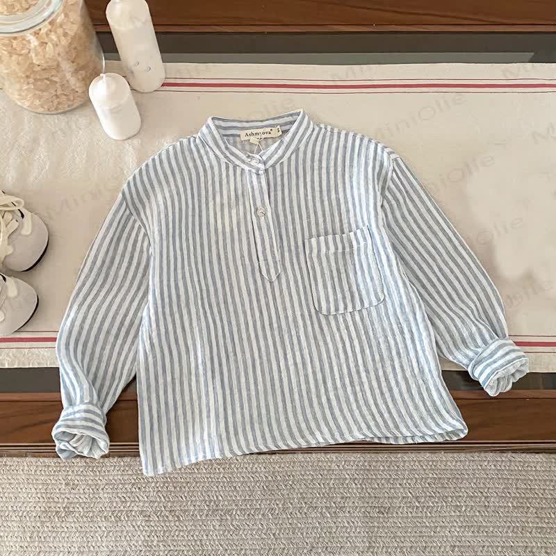 Toddler Kid Vertical Stripe Long Sleeve Linen T-Shirt - Dark Gray - 8-9T - image 13