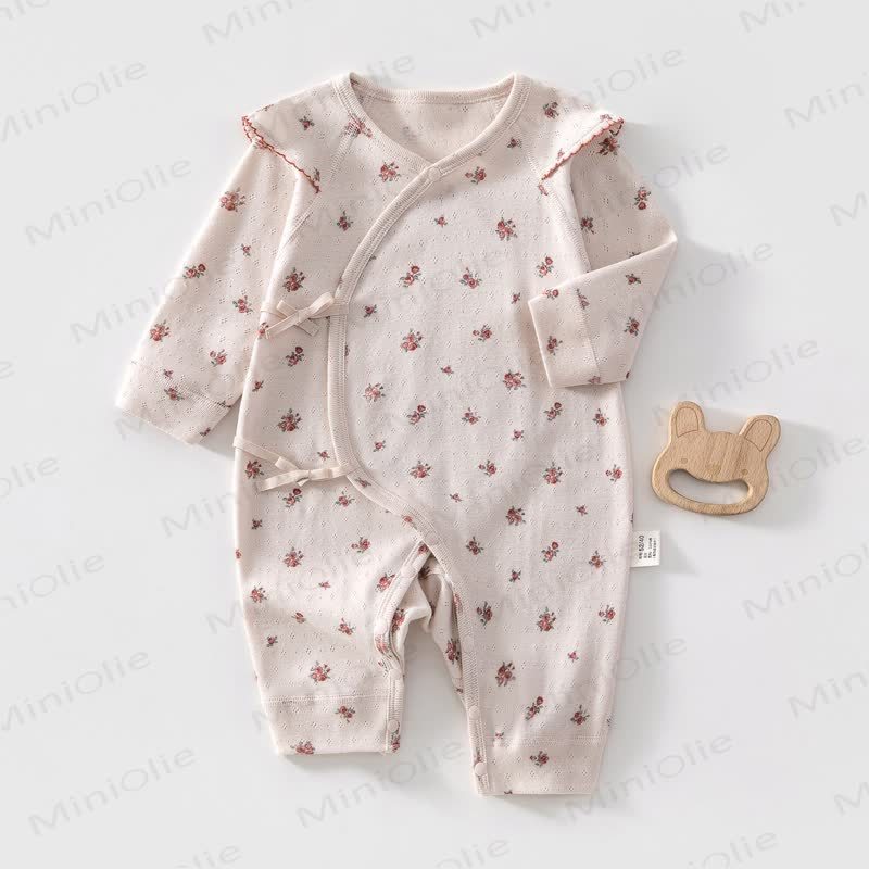 Baby Vintage Floral Kimono Wrap Long Sleeve Romper - Pink - 3-6M - image 1