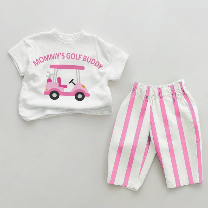 DADDY/MOMMY'S GOLF BUDDY Baby Pink Vertical Striped 2-piece Set - White&Pink: MOMMY'S - 2-3T - image 2