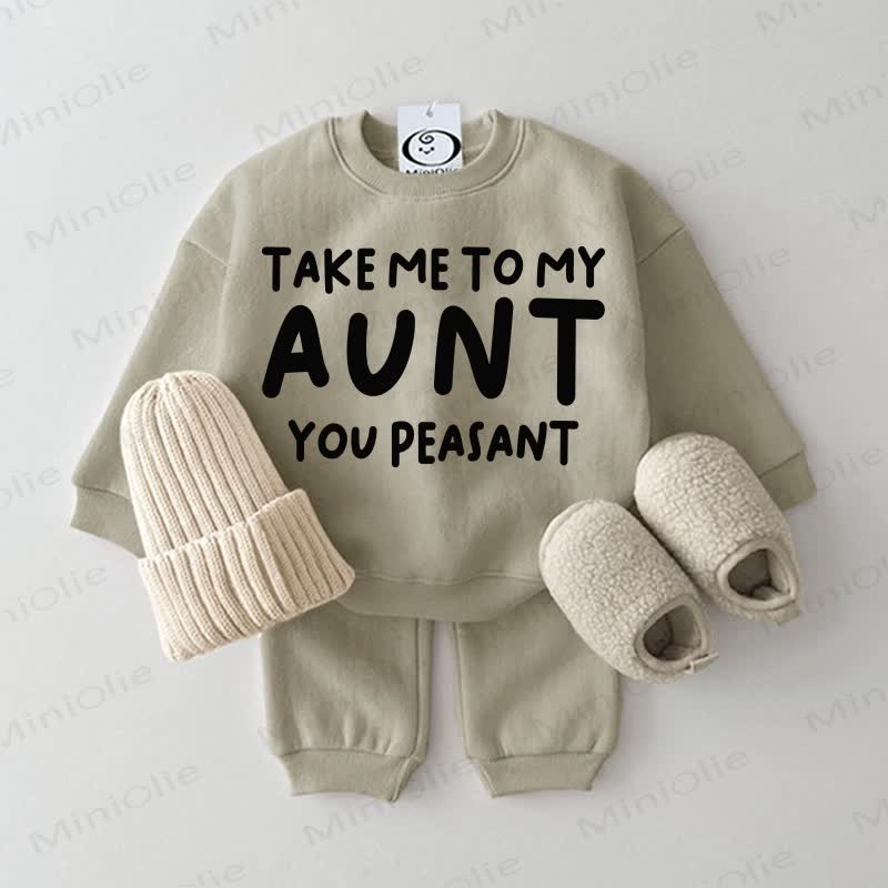 TAKE ME TO MY AUNT/UNCLE YOU PEASANT Baby Grey Green Sweatshirt 2-piece Set - Grey Green: AUNT - 2-3T - image 1