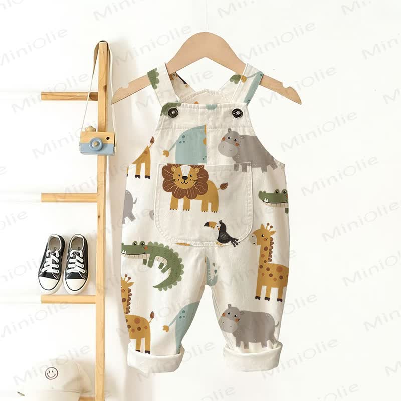 Baby Toddler Safari Animal Print Overalls - Beige - 3-5T - image 1