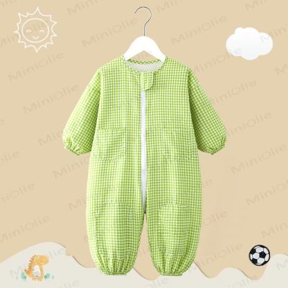 Baby Gingham Long Sleeves Romper - Green - 3-4T - image 4