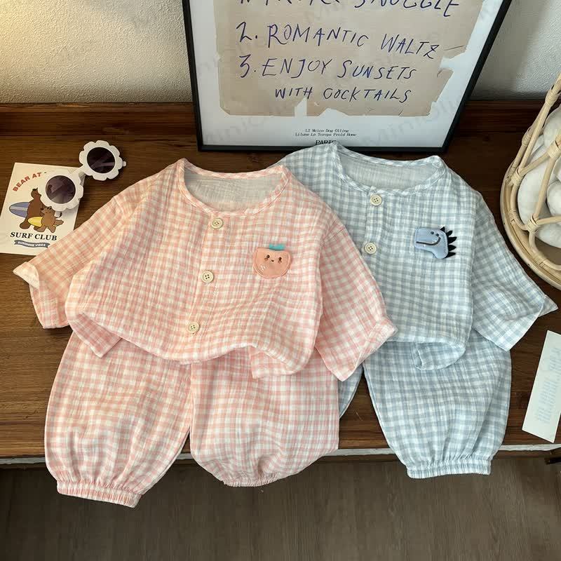 Toddler Animal Print Gingham Lounge Pyjama 2-piece Set - image 1