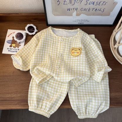 Toddler Animal Print Gingham Lounge Pyjama 2-piece Set - Yellow - 10-11T - image 2