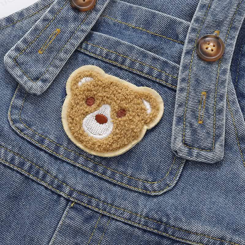 Toddler Baby Blue Bear Pocket Denim Rolled Hem Overalls - image 5