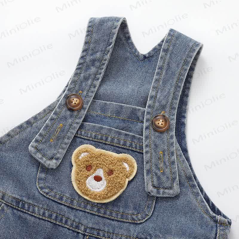 Toddler Baby Blue Bear Pocket Denim Rolled Hem Overalls - image 4