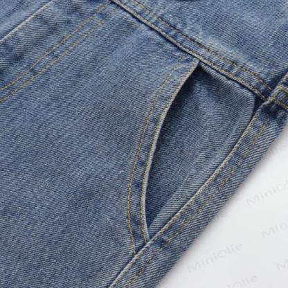 Toddler Baby Blue Bear Pocket Denim Rolled Hem Overalls - image 6