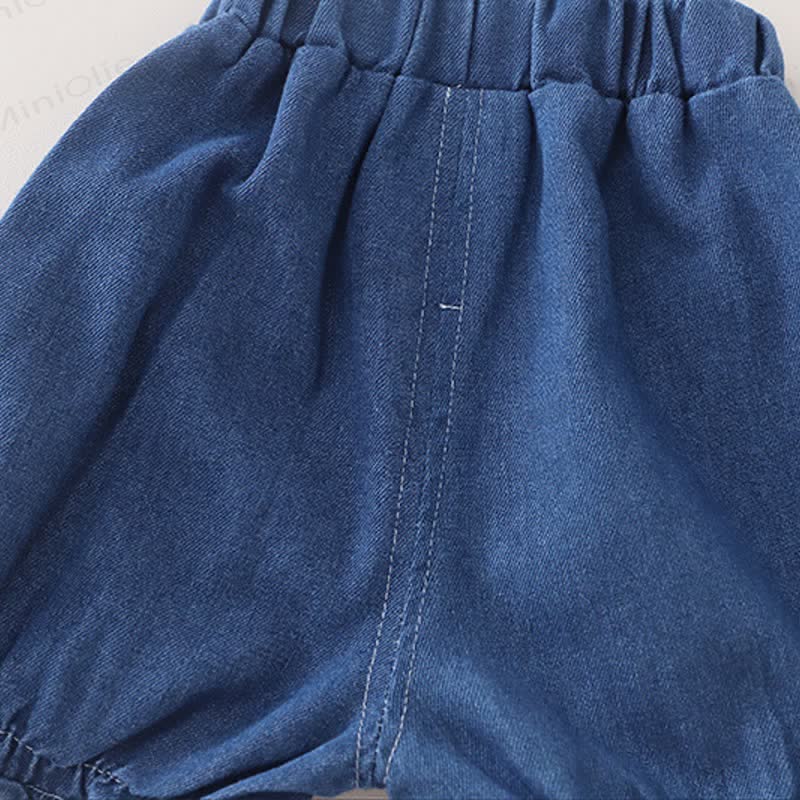 Toddler Baby Girl Navy Floral Denim Cami and Shorts 2-piece Set - image 7