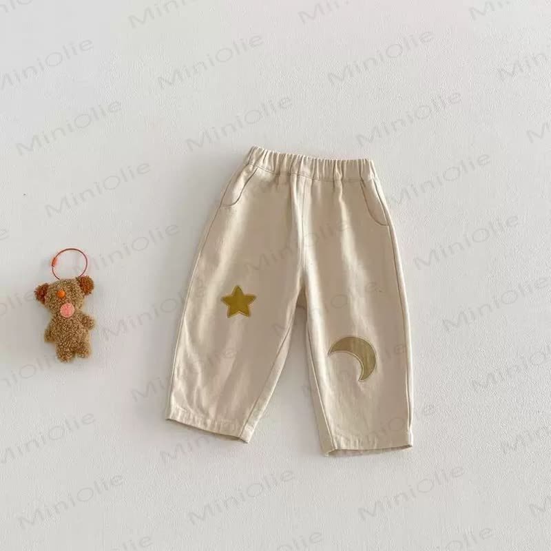 Toddler Baby Moon and Star Patch Relaxed Fit Pants - Beige - 4-5T - image 2