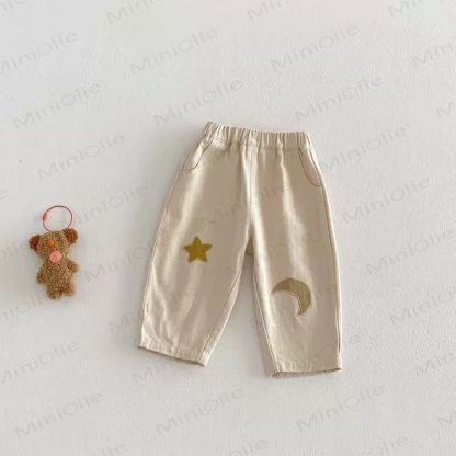 Toddler Baby Moon and Star Patch Relaxed Fit Pants - Beige - 4-5T - image 2