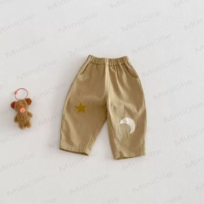 Toddler Baby Moon and Star Patch Relaxed Fit Pants - Khaki - 4-5T - image 3