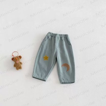 Toddler Baby Moon and Star Patch Relaxed Fit Pants - Green - 4-5T - image 4