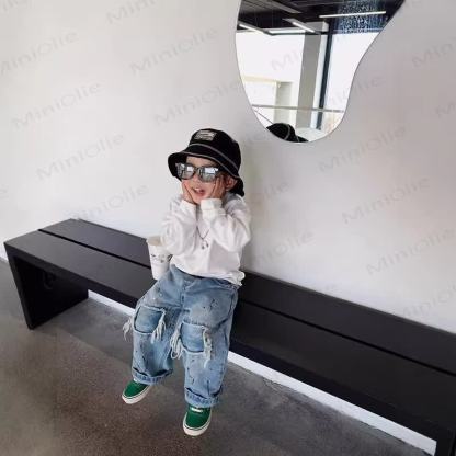Toddler Boys Blue Fringe Baggy Denim Pants - image 4