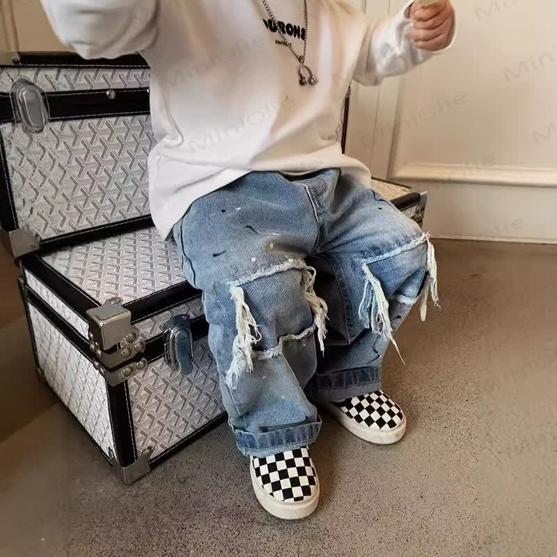 Toddler Boys Blue Fringe Baggy Denim Pants - image 3