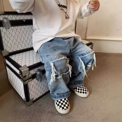 Toddler Boys Blue Fringe Baggy Denim Pants - image 3