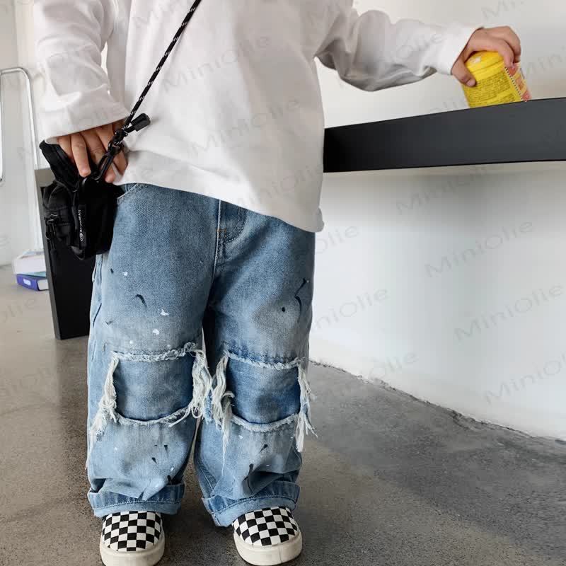 Toddler Boys Blue Fringe Baggy Denim Pants - image 2