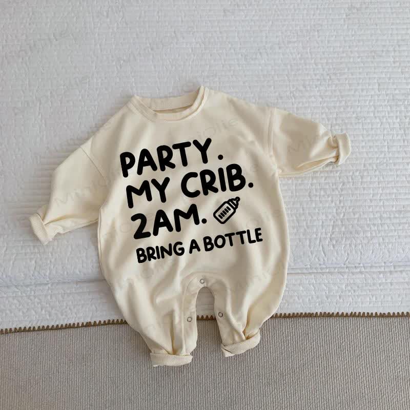 PARTY. MY CRIB. 2AM. BRING A BOTTLE Baby Toddler Beige Romper - Beige - 2-3T - image 1