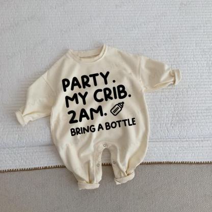 PARTY. MY CRIB. 2AM. BRING A BOTTLE Baby Toddler Beige Romper - Beige - 2-3T - image 1