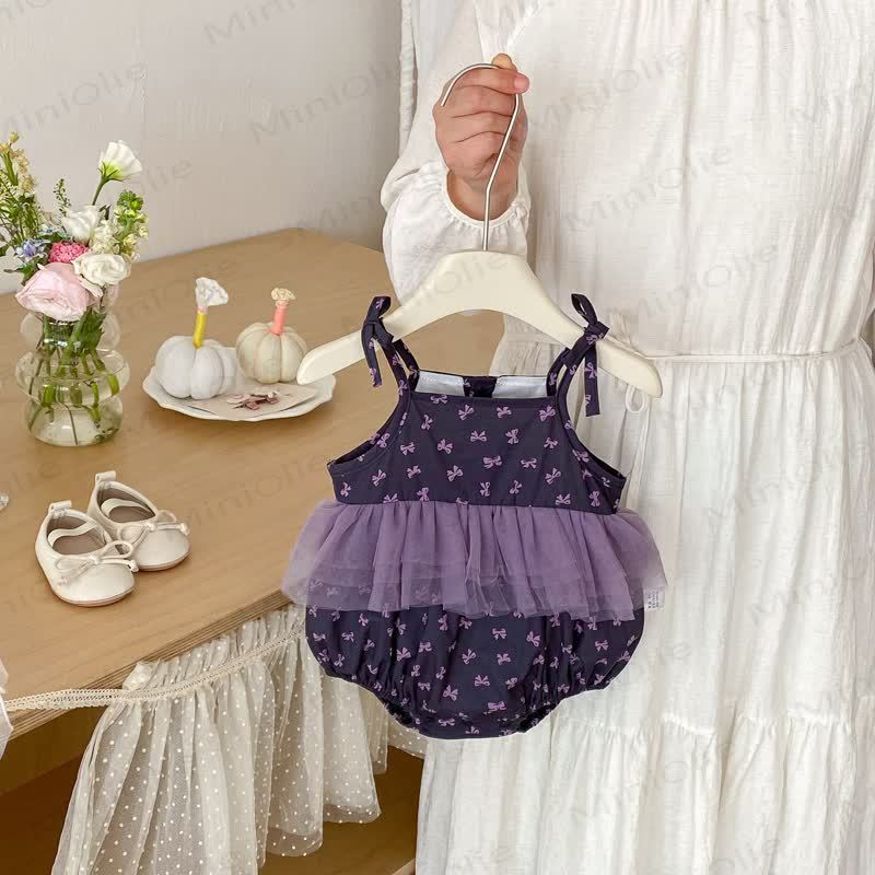 Baby Girl Bow Print Tulle Bodysuit - Purple - 18-24M - image 1