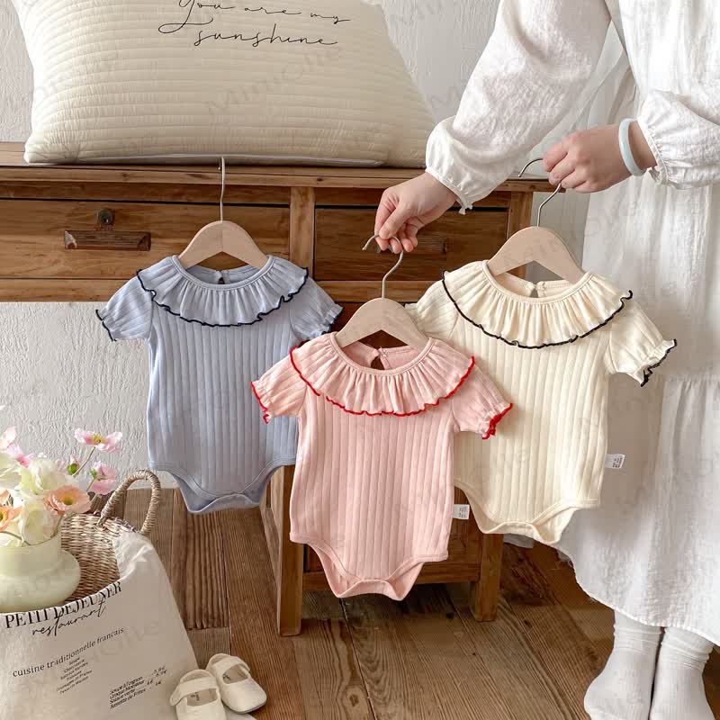 Baby Soft Ribbed Ruffle Collar Bodysuit - image 1